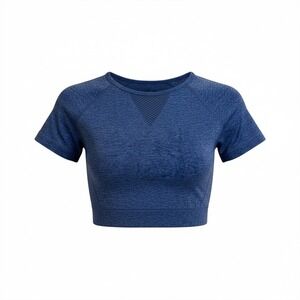 Buff Bunny Seamless Cropped  Shirt Blue Mesh ShortSleeve Workout ‎ Top Small